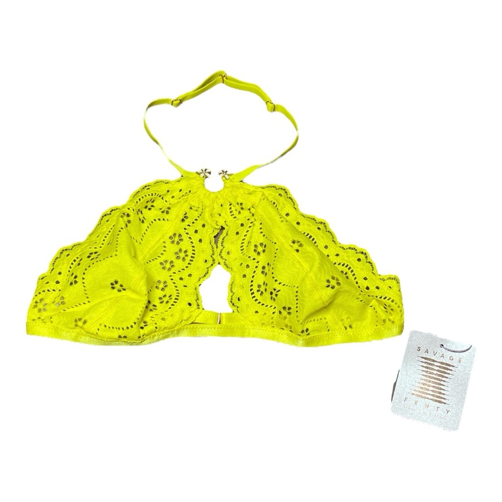 NWT Savage X Fenty Bombshell Broderie Lace Halter Bra Bralette | Butta Yellow